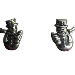 Vintage Snowmen Christmas Silver tone Metal Clip Earrings 1" NEW Deadstock